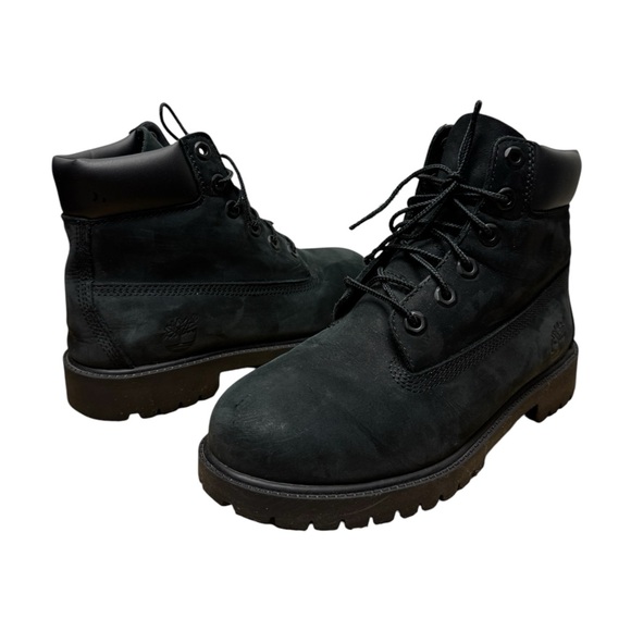 Timberland black leather lace boots, waterproof, black, size youth 5 - Picture 1 of 10